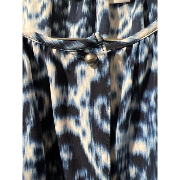 CHICO'S chicos Size 2 Large IKAT SCOOP NECK FRONT PEASANT boho bohemian blue - Picture 4 of 13